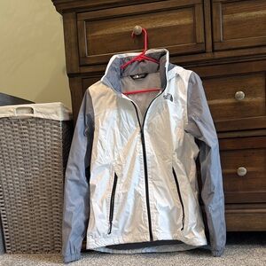 The North Face Light Gray and White Windbreaker